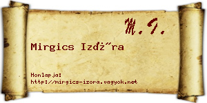 Mirgics Izóra névjegykártya